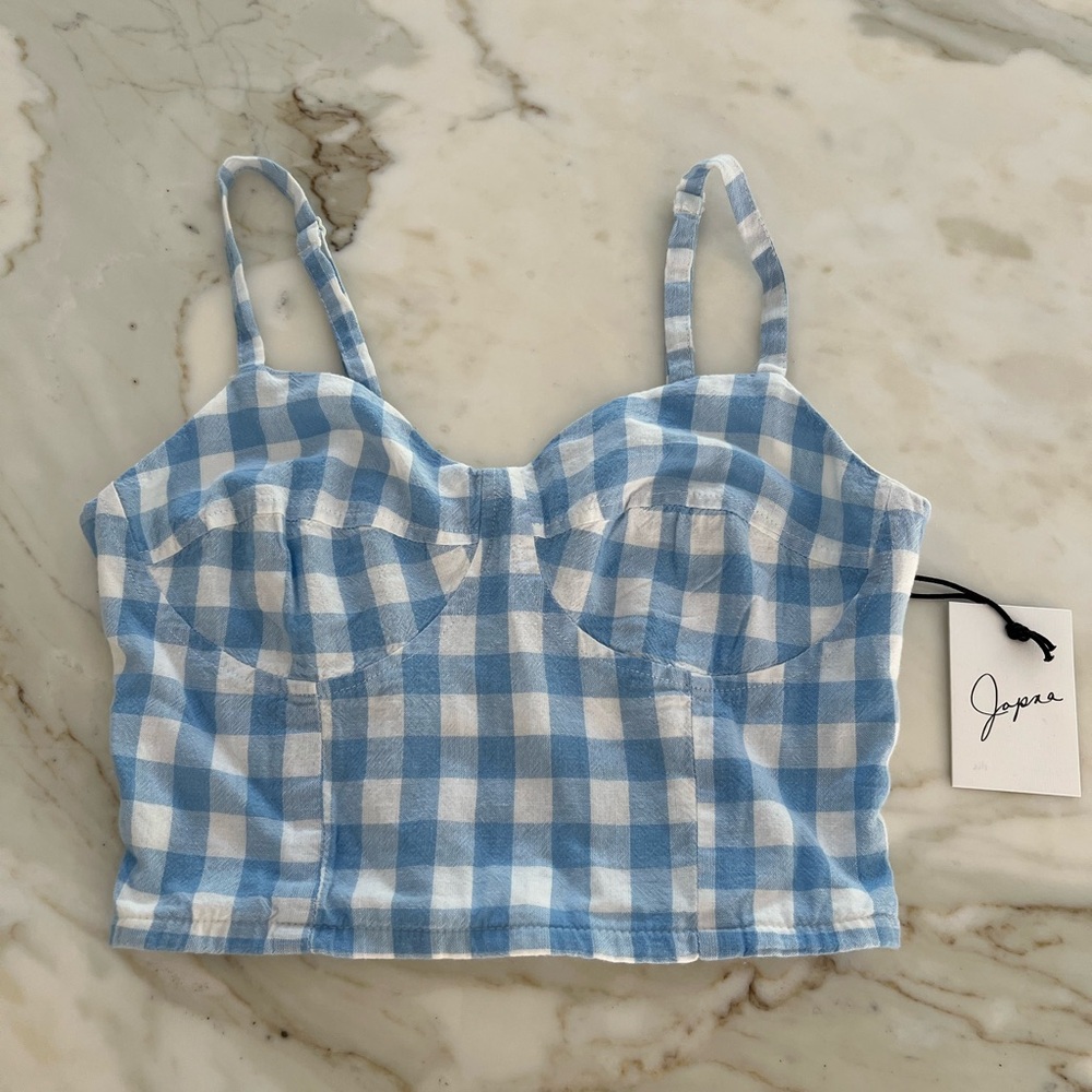 JAPNA BLUE WHITE ADJUSTABLE COTTON CROP TOP SIZE S NWTS! - Picture 1 of 10